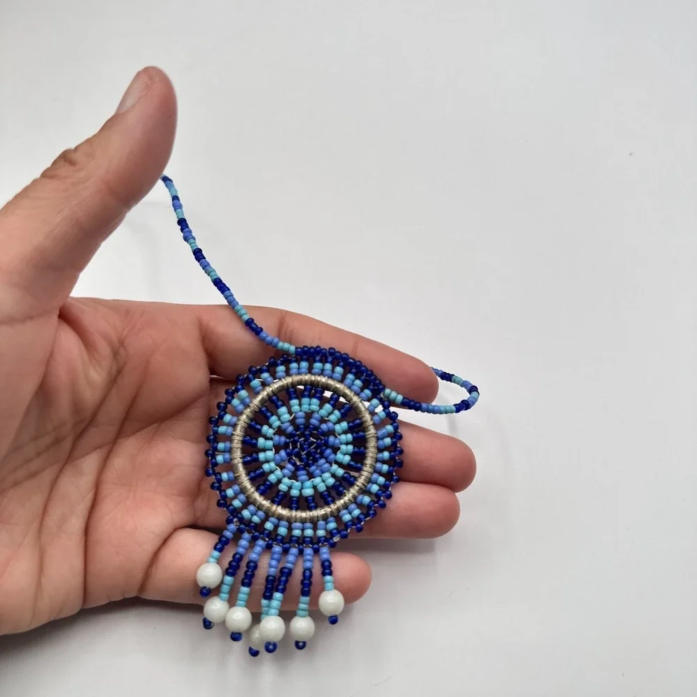 Vintage 90s Seed Beaded Dreamcatcher Necklace Women's Classic Fashion Jewelry - Picture 6 of 8